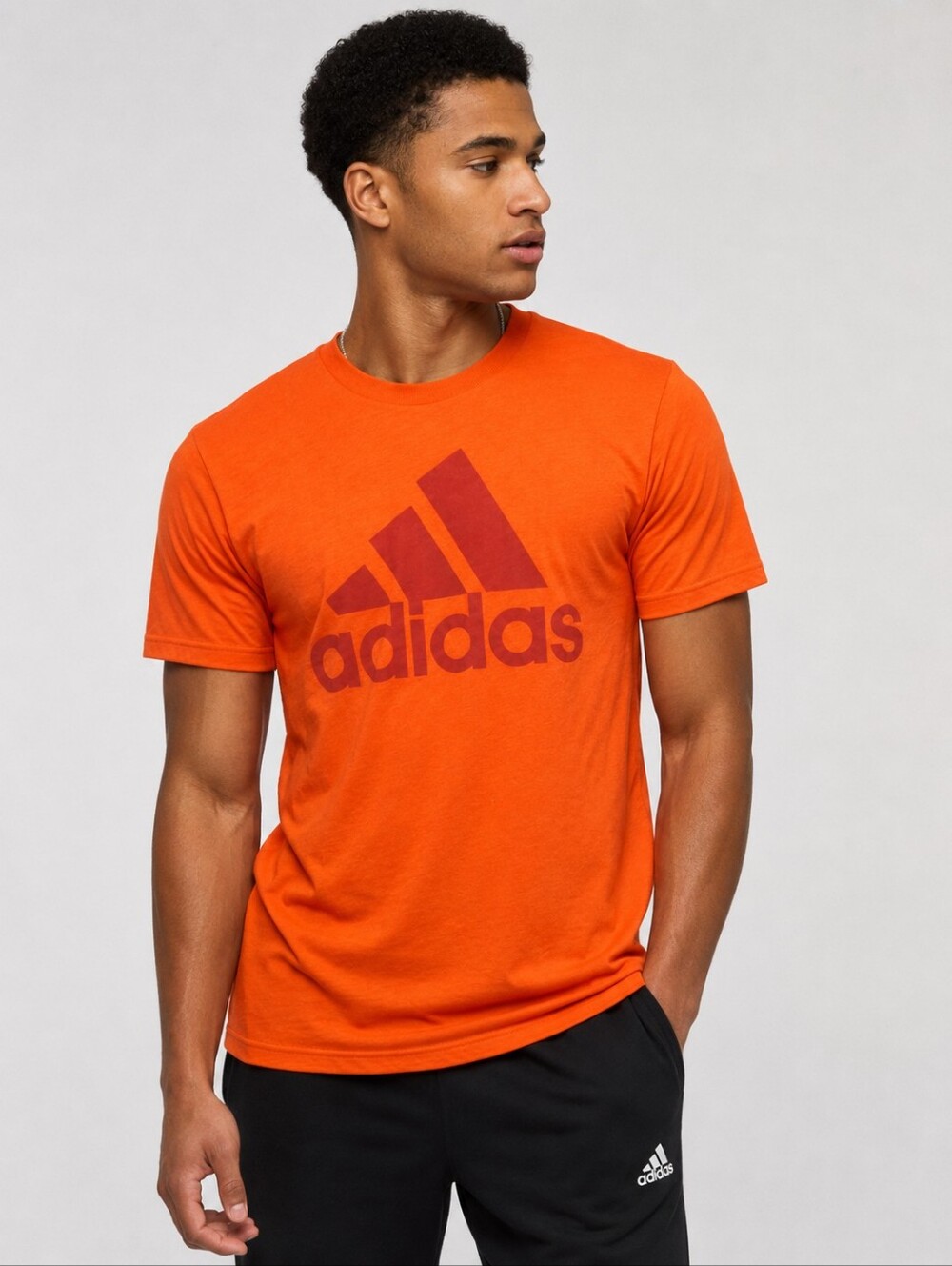 Men’s Adidas Go-To Performance Tee Orange Graphic Logo Shirt Size Medium